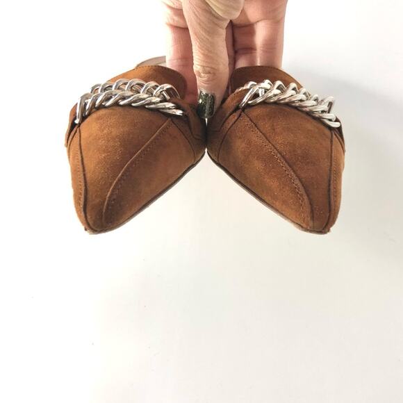 Manolo Blahnik Vintage Chain Link Brown Suede Kitten Heel Pointed Toe Mules 37 - Picture 8 of 12